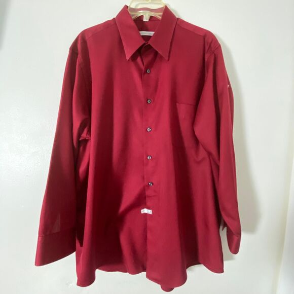 Geoffrey Beene Burgundy Men's Dress Shirt Size XL17 Long Sleeve Button Down - Picture 2 of 11
